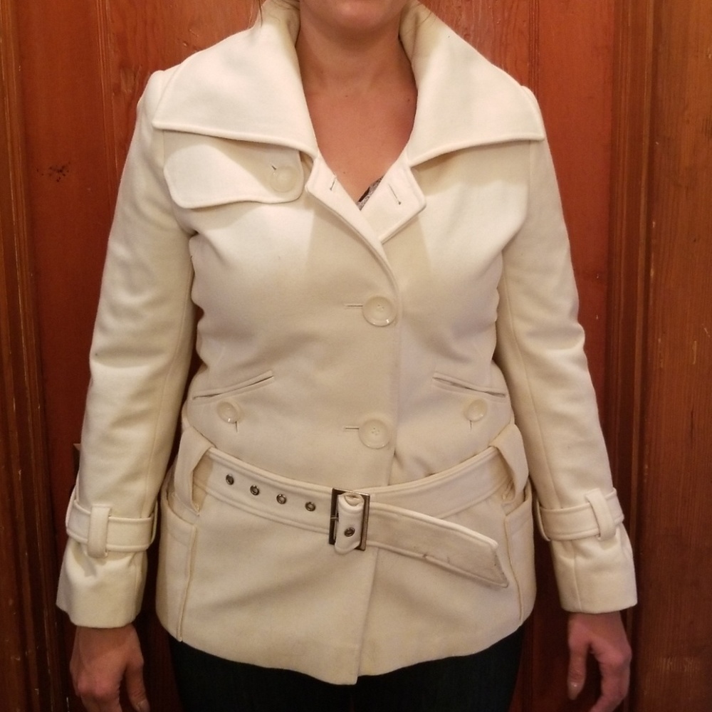 Cream belted pea coat
